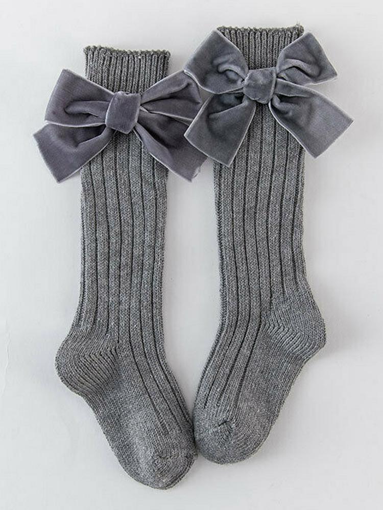 Velvet Bow Girls Long Socks