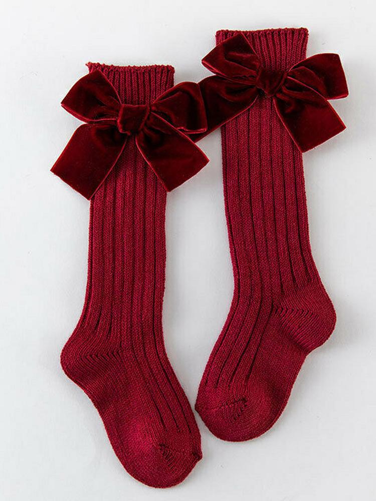 Velvet Bow Girls Long Socks