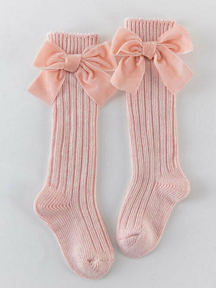 Velvet Bow Girls Long Socks