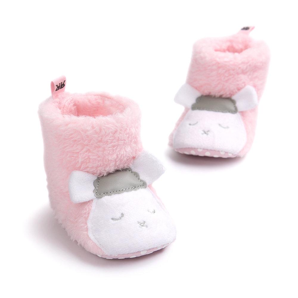 Lamb Cuddles - Pink Baby Slippers with 3D Ears 6 to 12 months