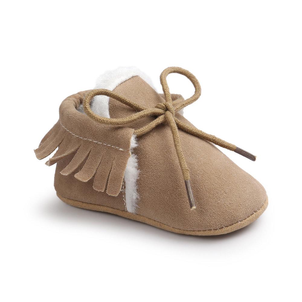 Baby Moccasin Frill Shoe - Tan Brown 12 to 18 Months 3-6M