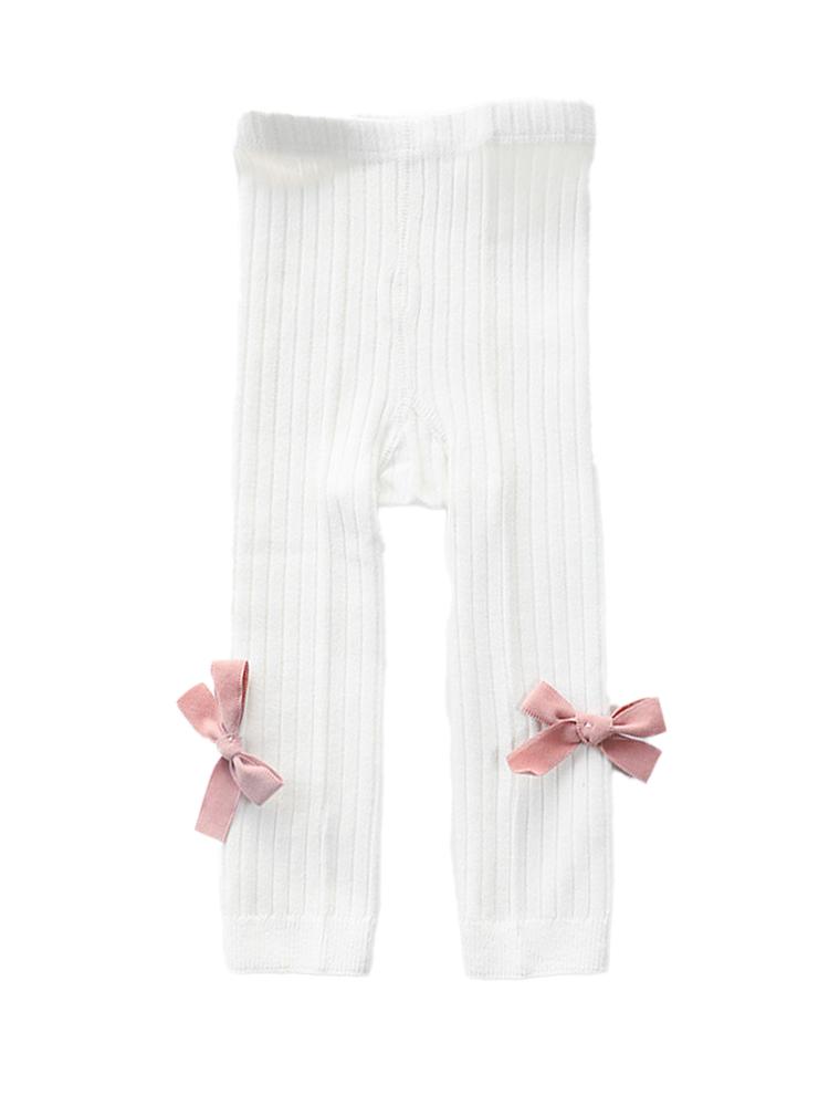 WHITE Ribbon Bow Ribbed Footless Girls Tights/ Leggings | Style My Kid