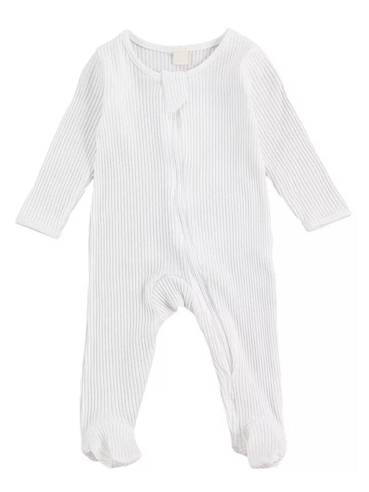 White Footed Ribbed Baby Sleepsuit | Style My Kid