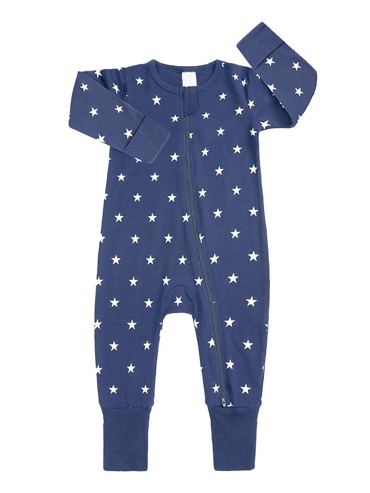 Twinkle Twinkle Dark Blue Baby Zip Sleepsuit | Style My Kid