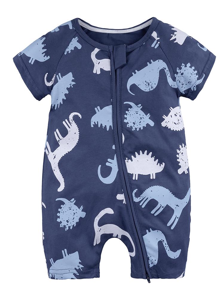 Dinosaur Dark Blue Baby Zip Sleepsuit Romper - SHORT SLEEVED | Style My Kid