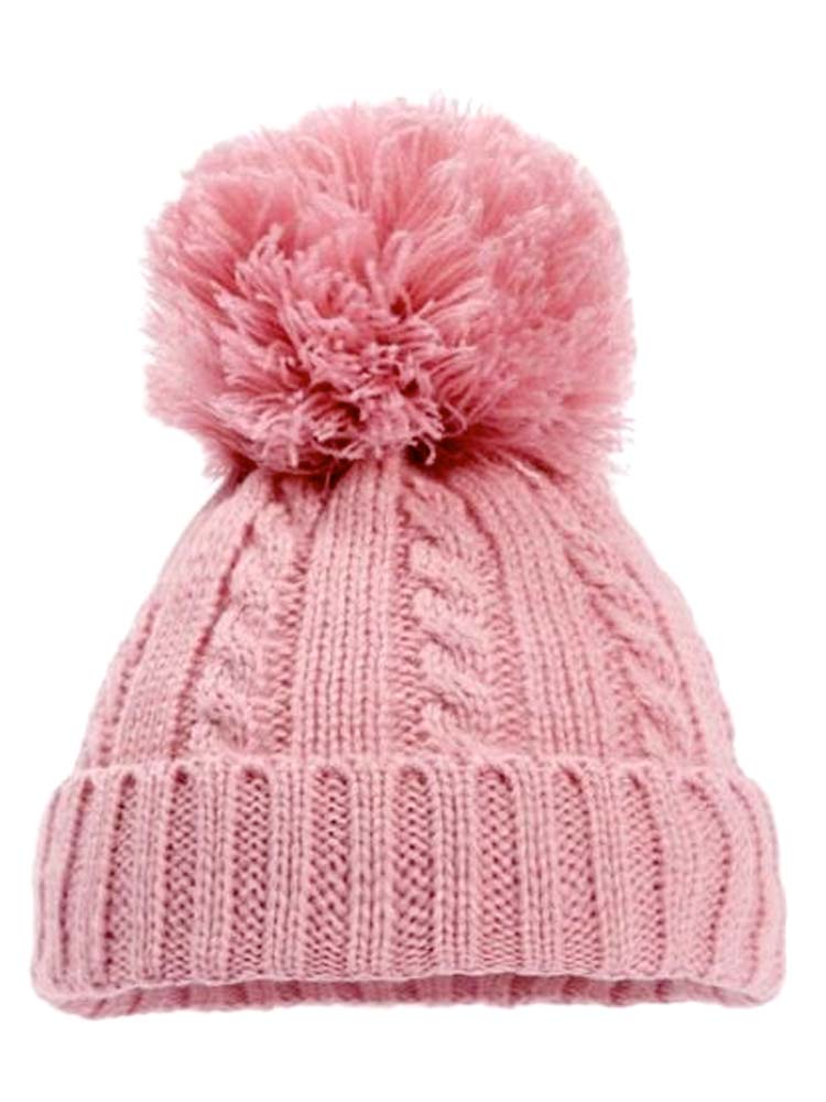 Dusky Pink Baby and Toddler Cable Knit Hat with Pom Pom - 12-24 Months | Style My Kid