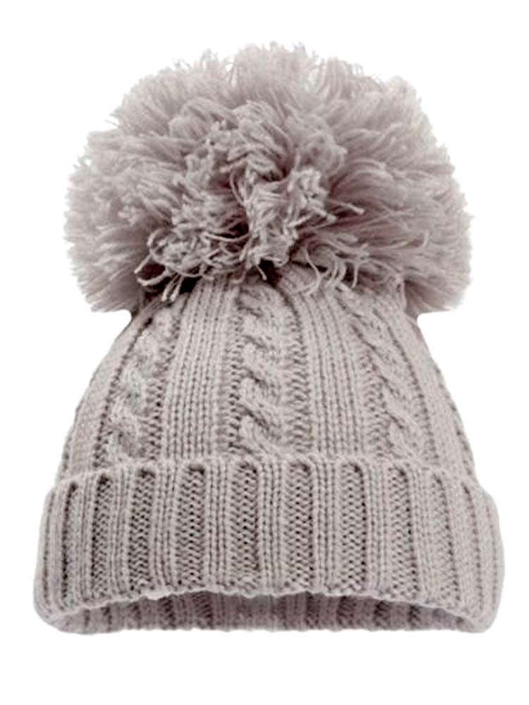 Silver Grey Baby and Toddler Cable Knit Hat with Pom Pom - 12-24 Months | Style My Kid