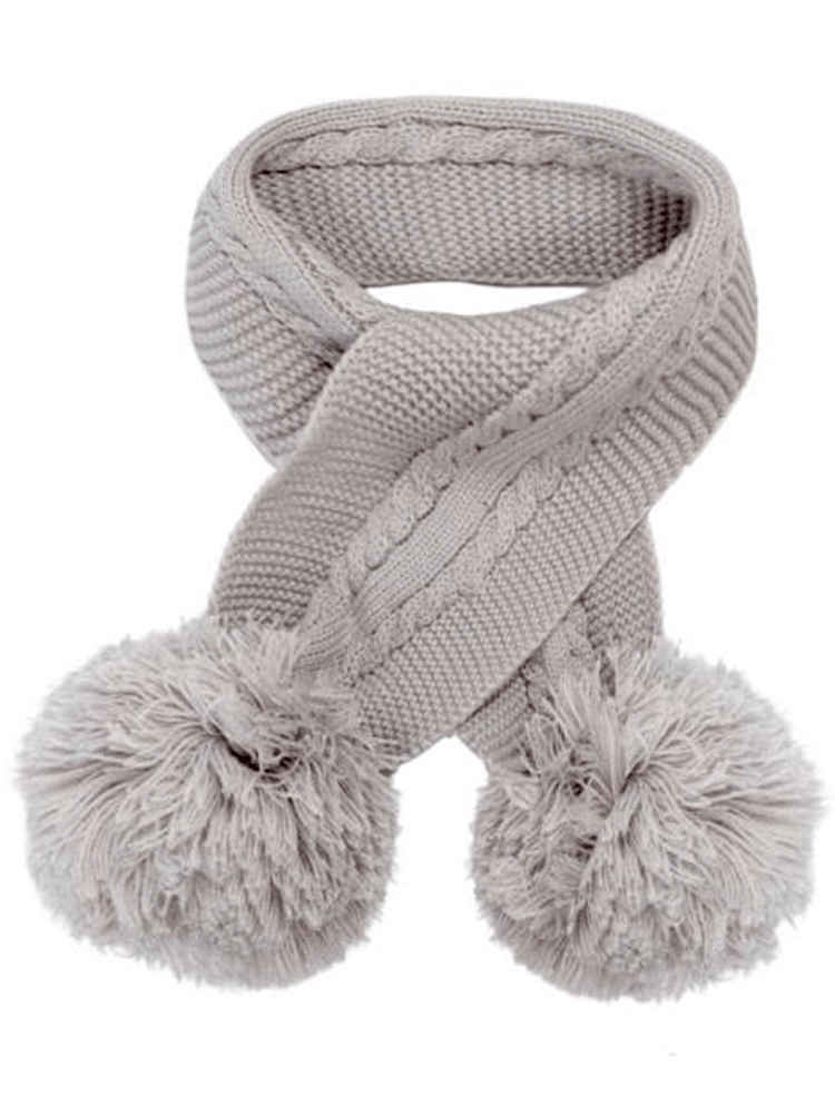 Silver Grey Baby and Toddler Cable Knit Scarf with Pom Poms - 3-24 Months | Style My Kid