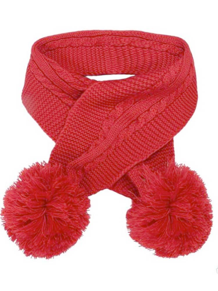 Red Baby and Toddler Cable Knit Scarf with Pom Poms - 3-24 Months | Style My Kid