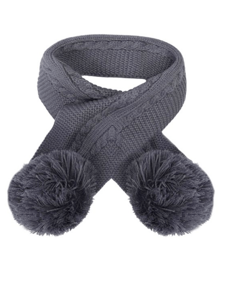 Slate Baby and Toddler Cable Knit Scarf with Pom Poms - 3-24 Months 