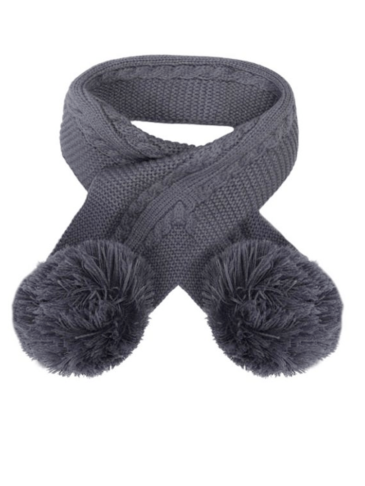 Slate Blue Baby and Toddler Cable Knit Scarf with Pom Poms - 3-24 Months | Style My Kid