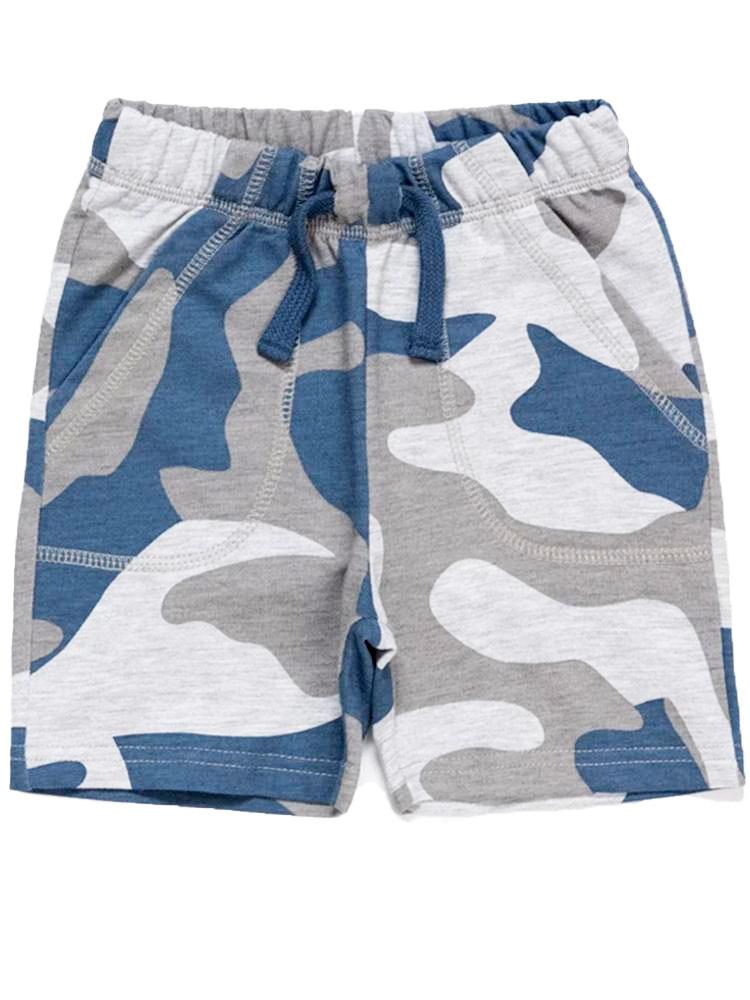 Artie-Blue & Grey Camo French Terry Baby and Boy Shorts | Style My Kid