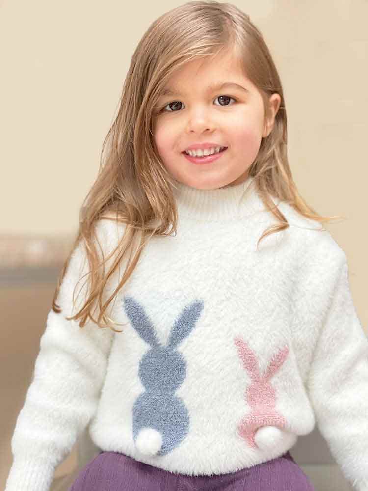 Girls Angora Bunnies Jumper - WHITE | Style My Kid