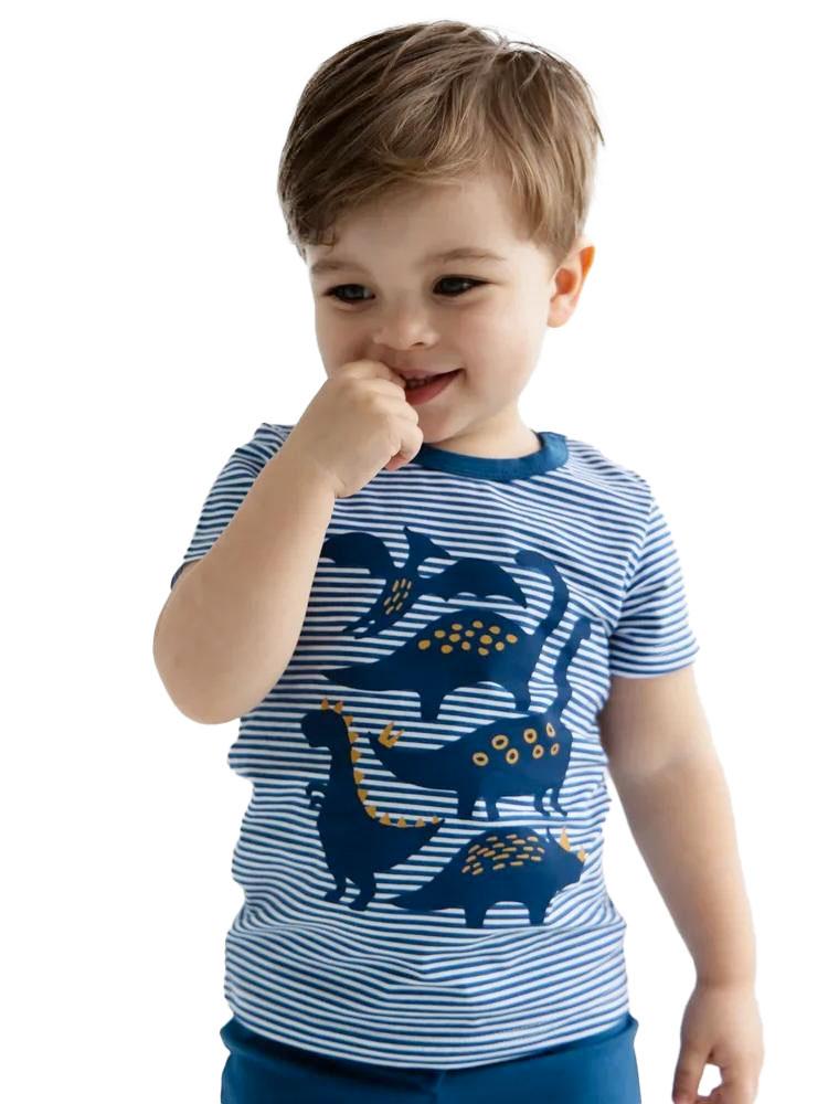 Artie-Dinosaur Stirped Blue and White T Shirt | Style My Kid