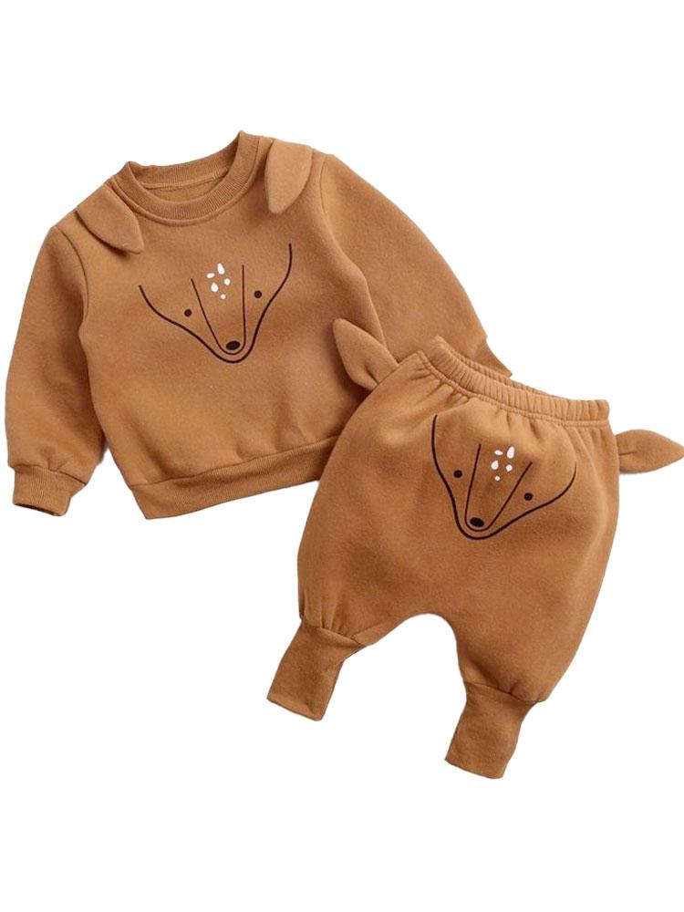 Foxy Pop - Tan Brown Long Sleeve Top and Bottoms Outfit with Foxy Ears - 2 Pieces Sweatshirt Set 