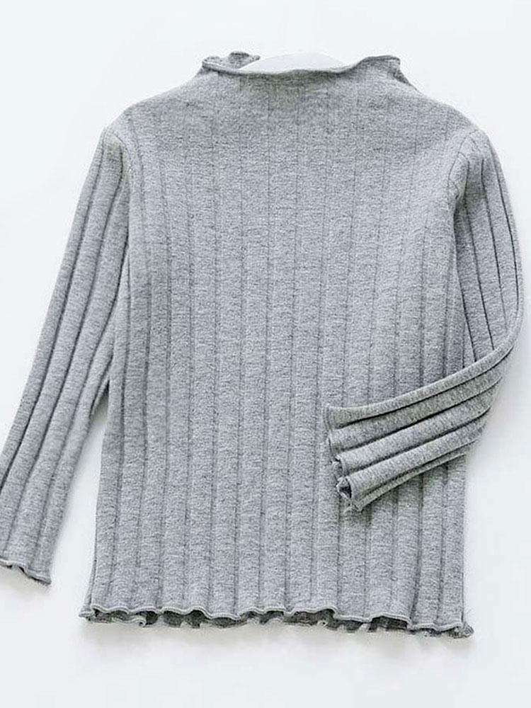 Grey Ribbed Long Sleeve Girls Top | Style My Kid