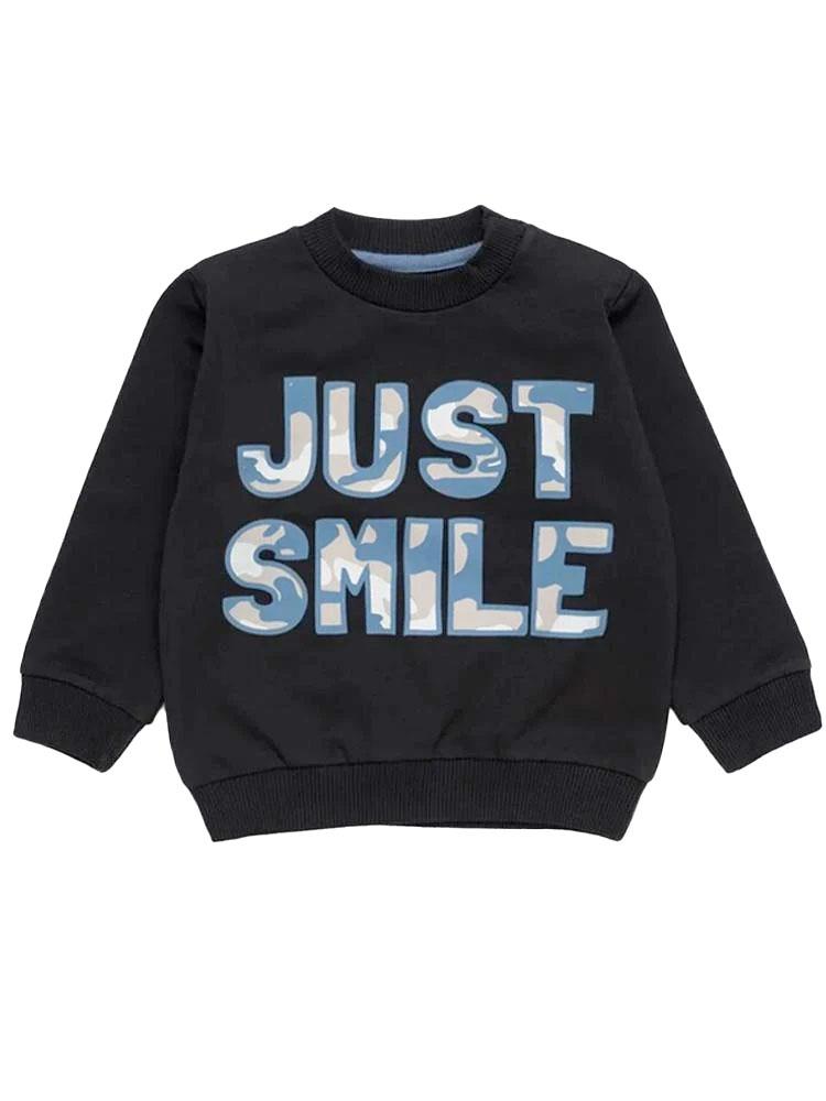 Artie-Just Smile Camo Navy French Terry Baby and Boy Sweatshirt | Style My Kid