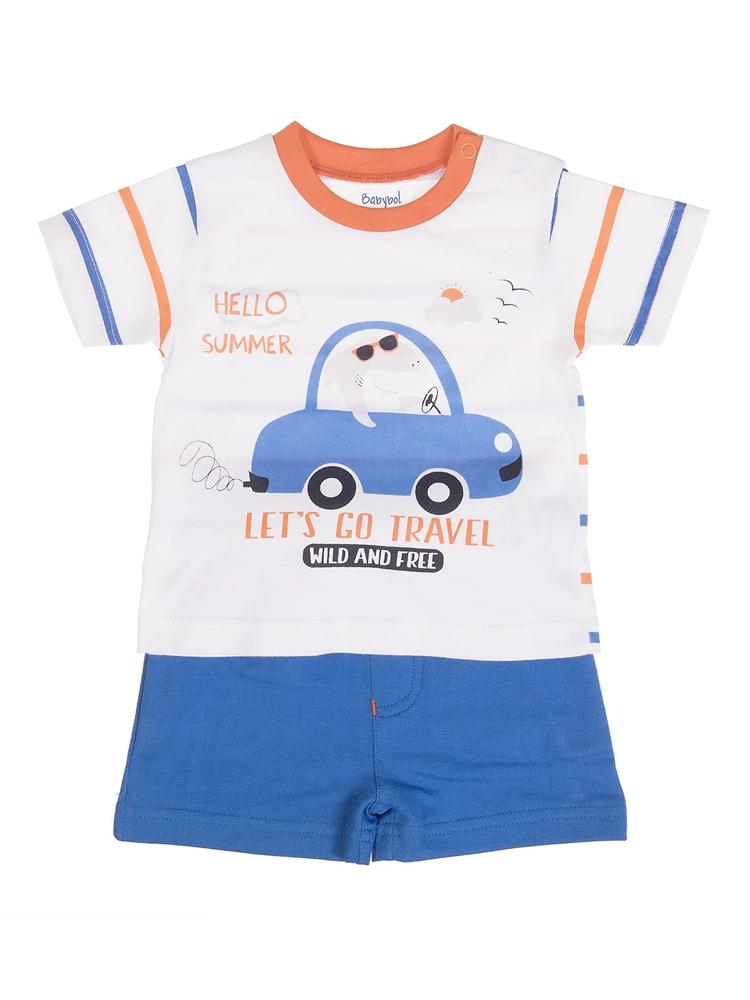 Baby Boy 2 Piece Outfit - Lets Go Travel T-shirt and Blue Shorts | Style My Kid