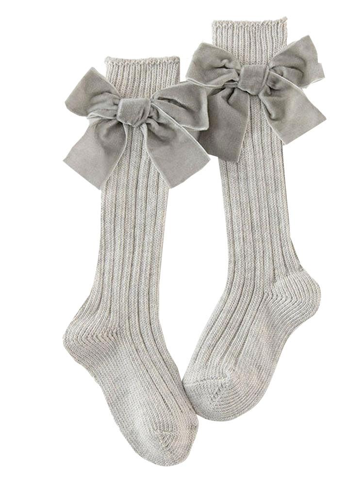 Velvet Bow Girls Long Socks