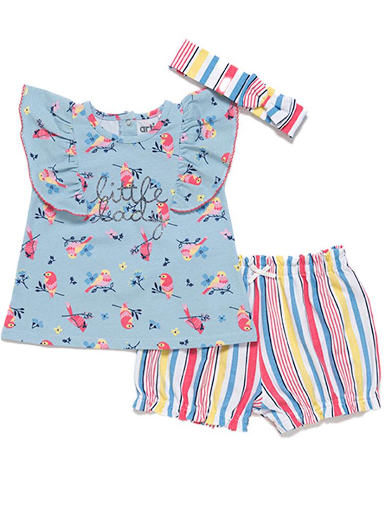 Girls Floral Top Stripy Shorts and Headband Set - Little Lady| Style My Kid