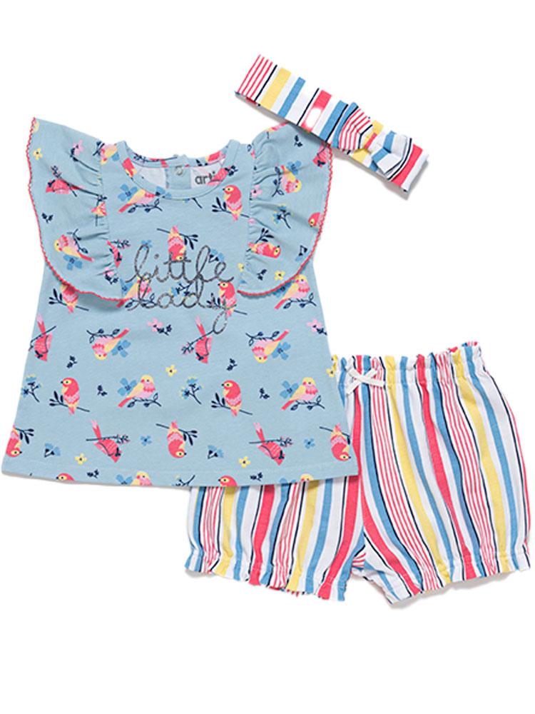 Girls Floral Top Stripy Shorts and Headband Set - Little Lady