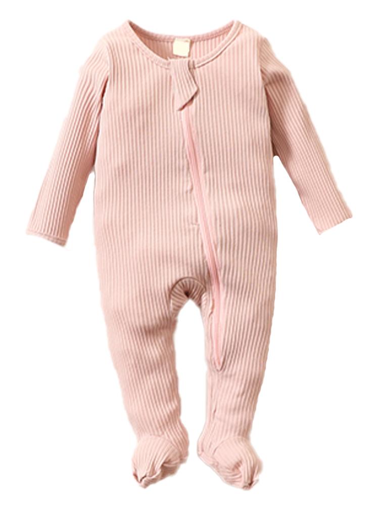 Pale Pink Footed Ribbed Baby Sleepsuit | Style My Kid
