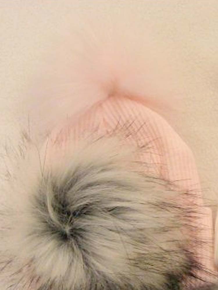 Ribbed Faux Fur Pom Pom Hat - Baby Pink - 3-24 Months