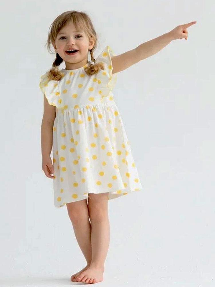 Artie-Yellow and White Polka Dot Baby and Girl Frill Dress | Style My Kid