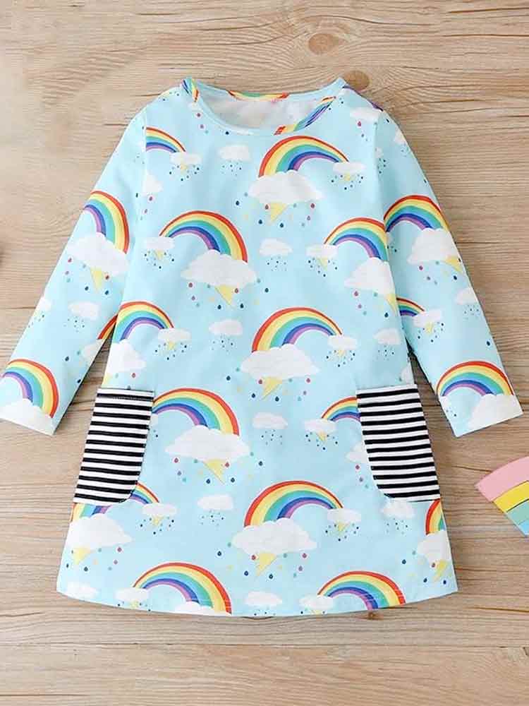 Rainbow Print Girls Dress 