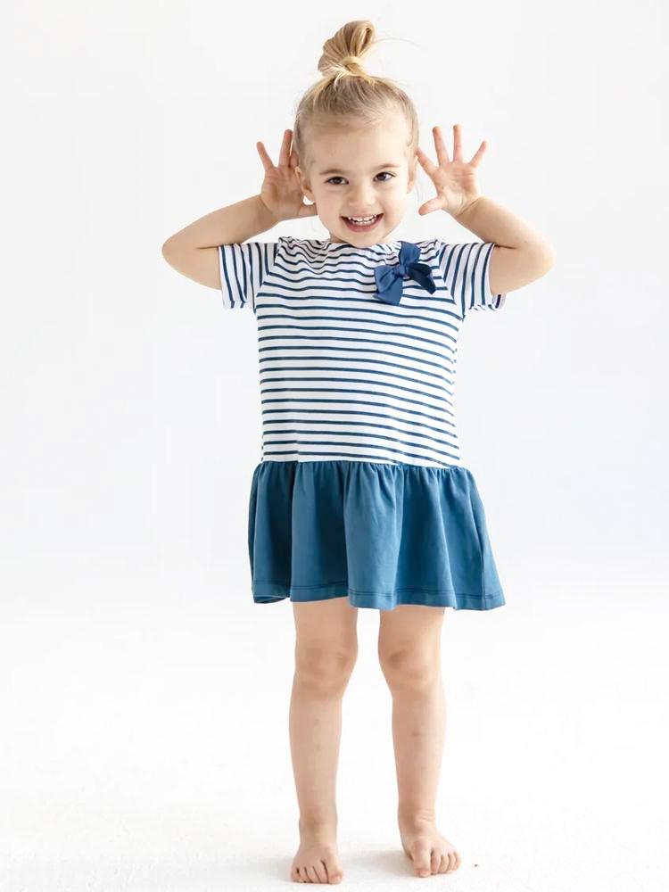 Artie-Blue and white striped Sailor Baby and Girls Dress | Style My Kid
