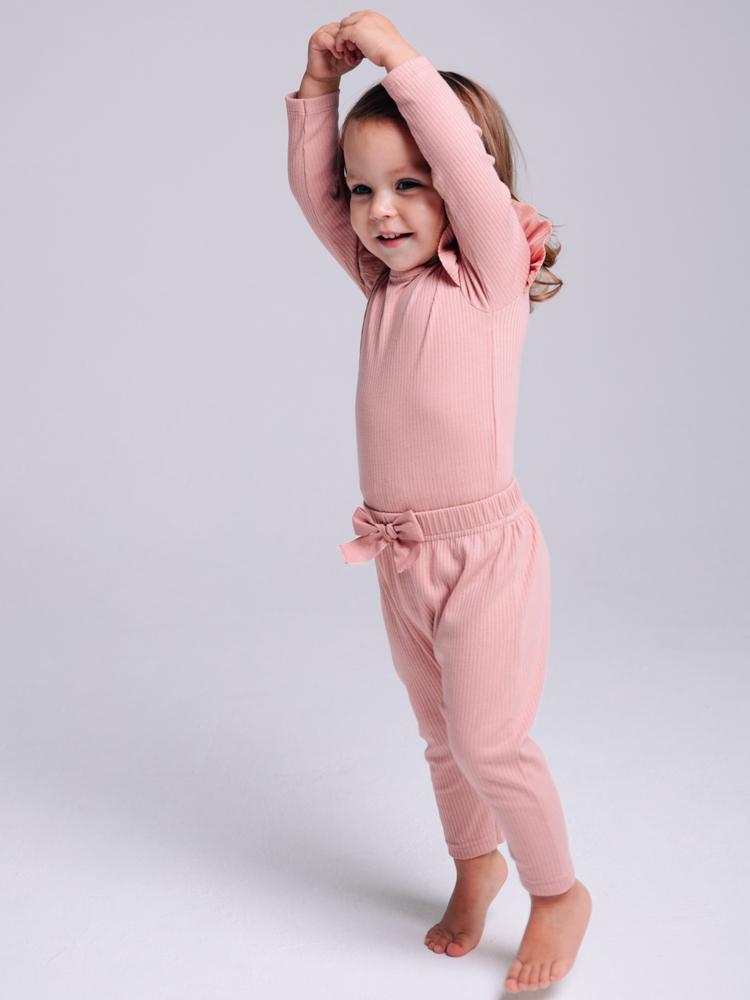 Pink Ribbed Baby Girls Leggings With a Bow | Style My Kid