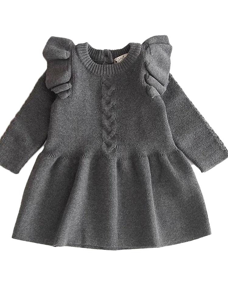 Little Girls Slate Grey Jumper Dress with Frill Design | Style My Kid