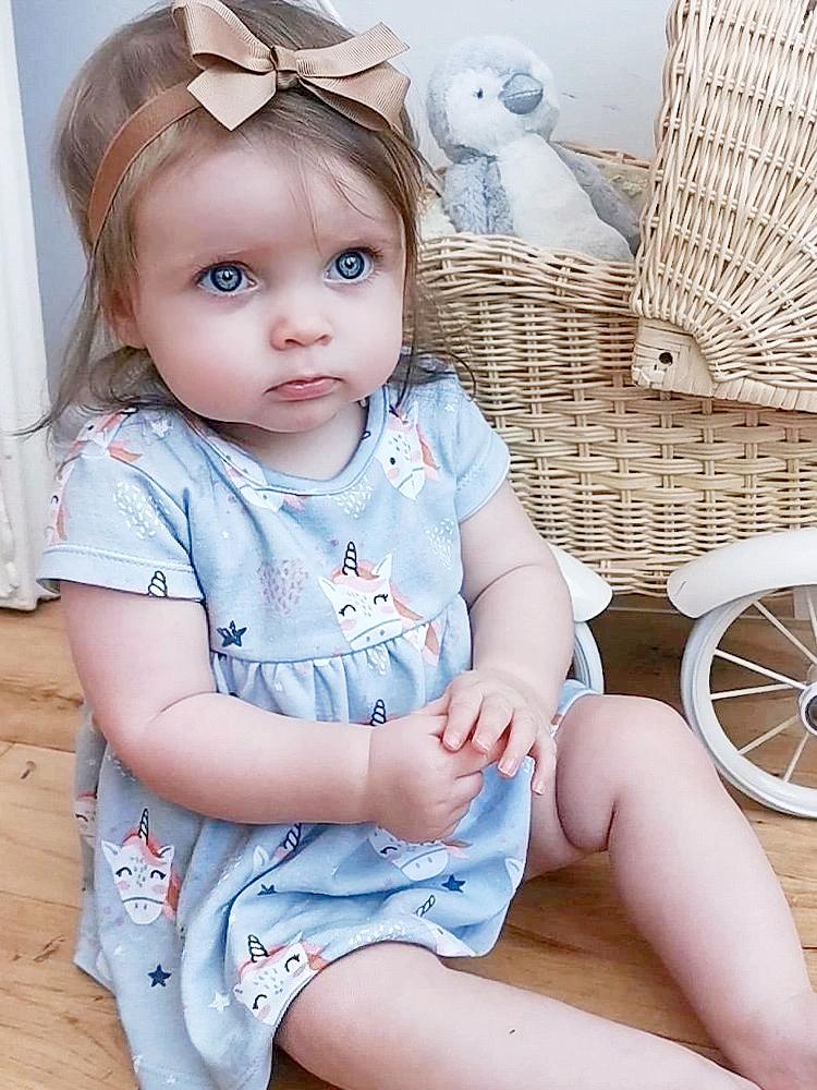 Baby Light Grey Interlock Short Sleeved Dress | Style My Kid