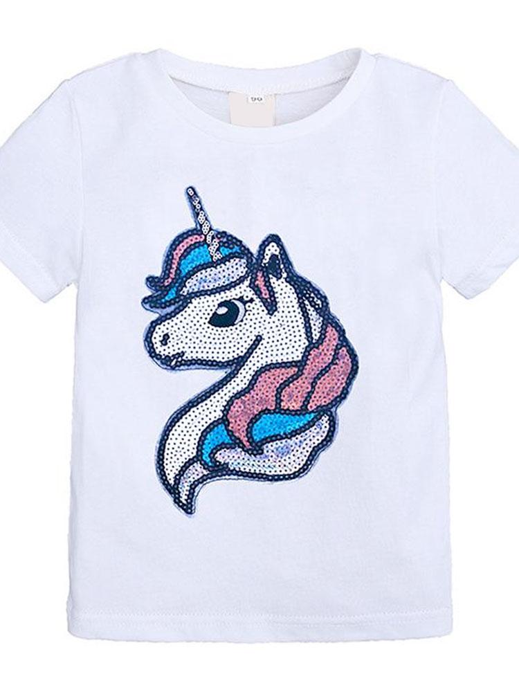 Girls Sequin Unicorn White T-Shirt | Style My Kid