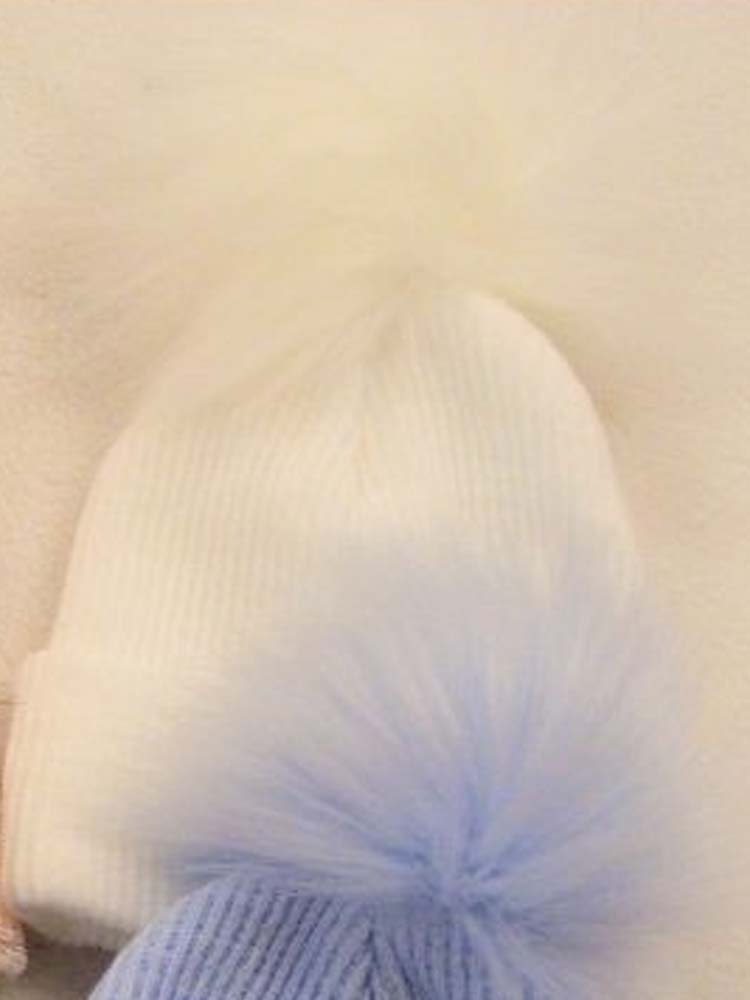 Ribbed Faux Fur Pom Pom Hat - Snow - 3-24 Months