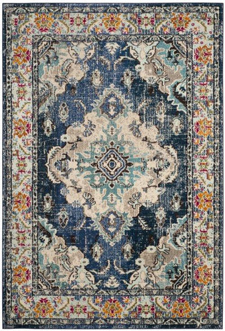 SAFAVIEH Himalaya Calanthia Solid Bordered Wool Area Rug, Blue/Multi, 6' x  6' Round