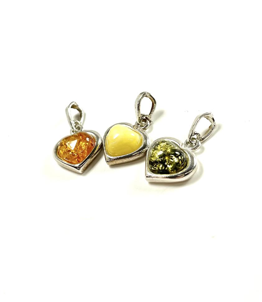 Ss Amber Heart Pendants – Fire And Ice