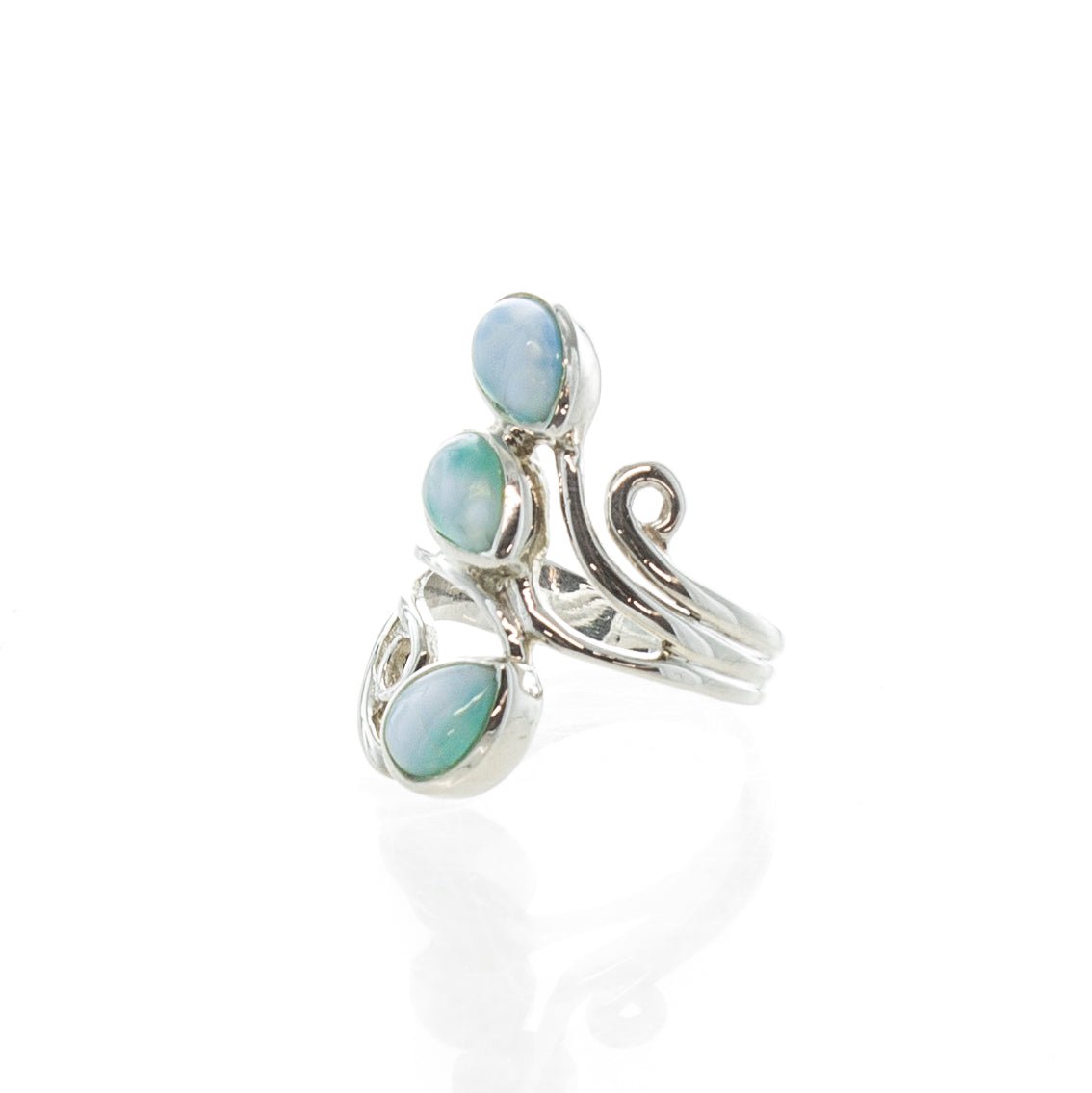 SS Swirl Larimar Wrap Ring – Fire & Ice