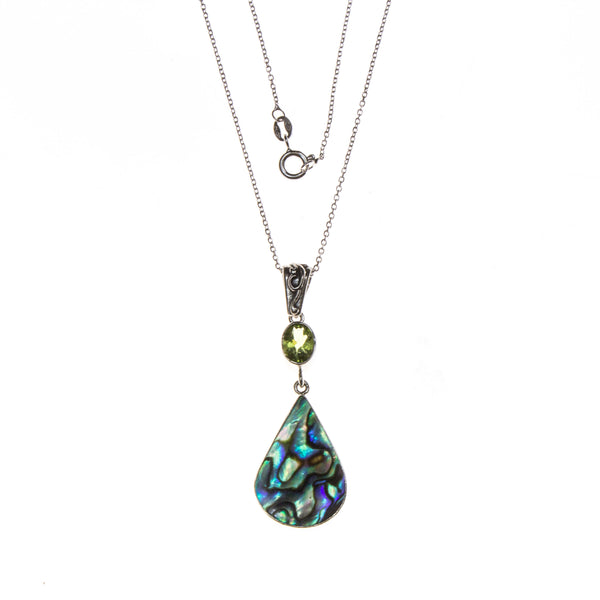 SS Abalone Pear and Peridot Necklace – Fire & Ice