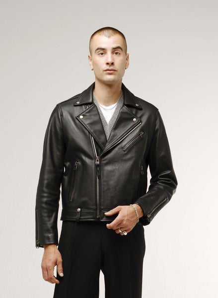 106 - Black nappa lamb leather bomber jacket smooth aspect