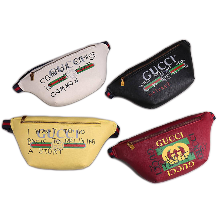 red gucci fanny pack with writing