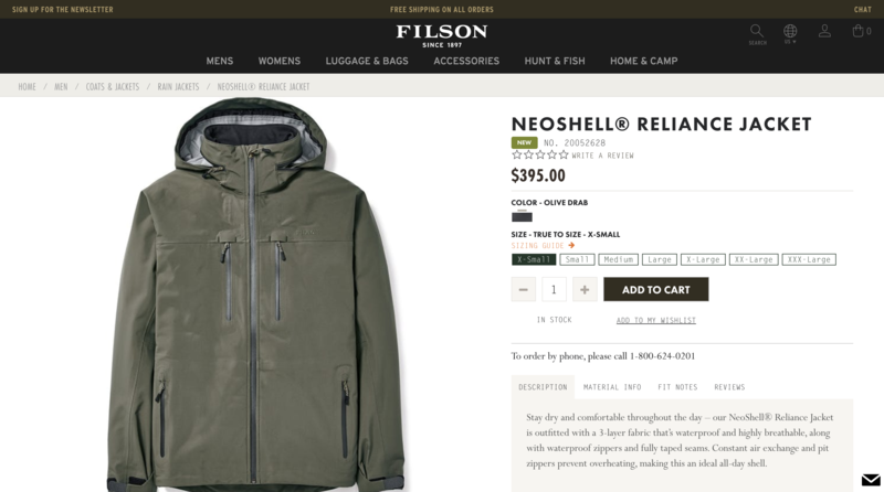 Filson Product Page