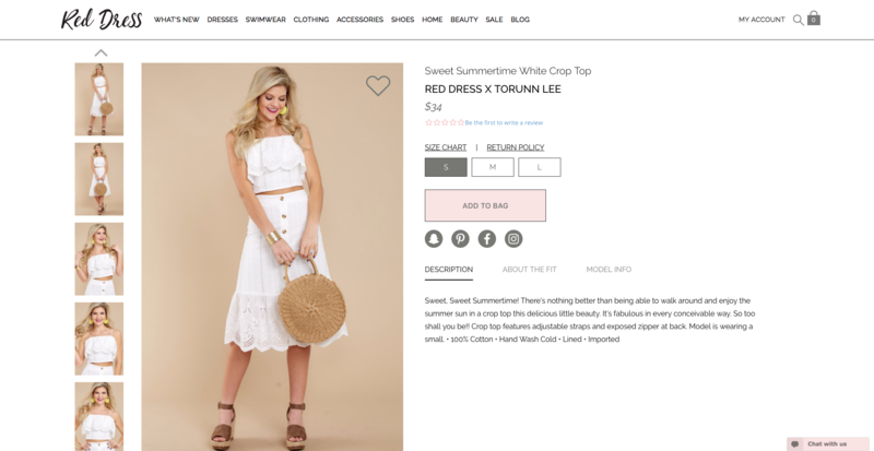 Red Dress Boutique Product Page