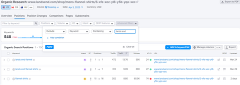 Semrush Keywords without branded keywords