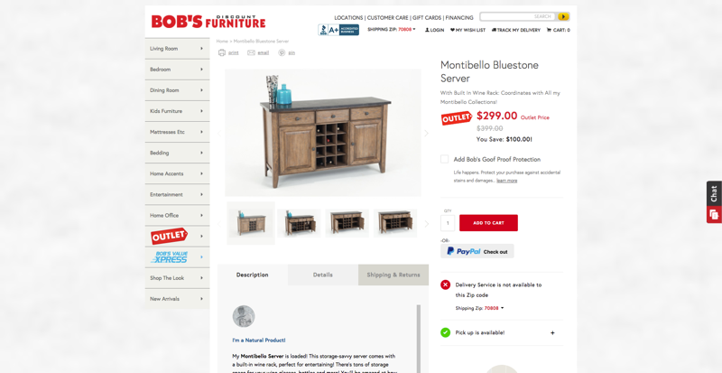 Bob's Furniture Product Page