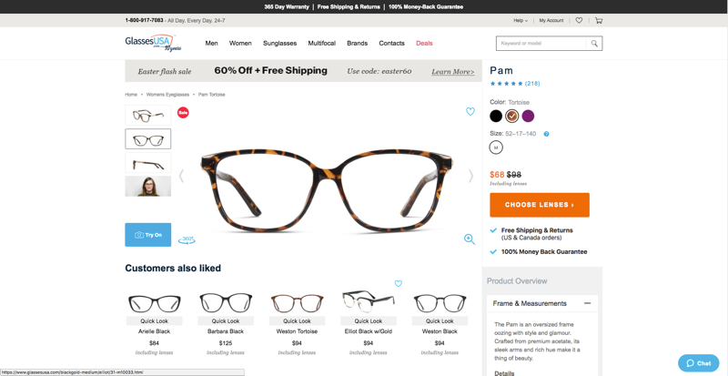 Glasses USA Product Page