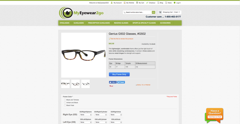 MyEyewear2go Product Page