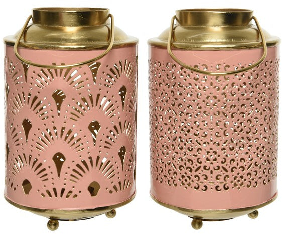 Pink and Gold Fan Lantern With Feet 17.5cm