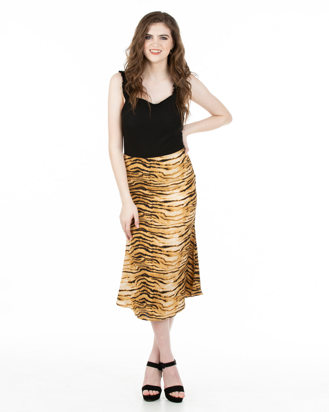 tiger print satin skirt