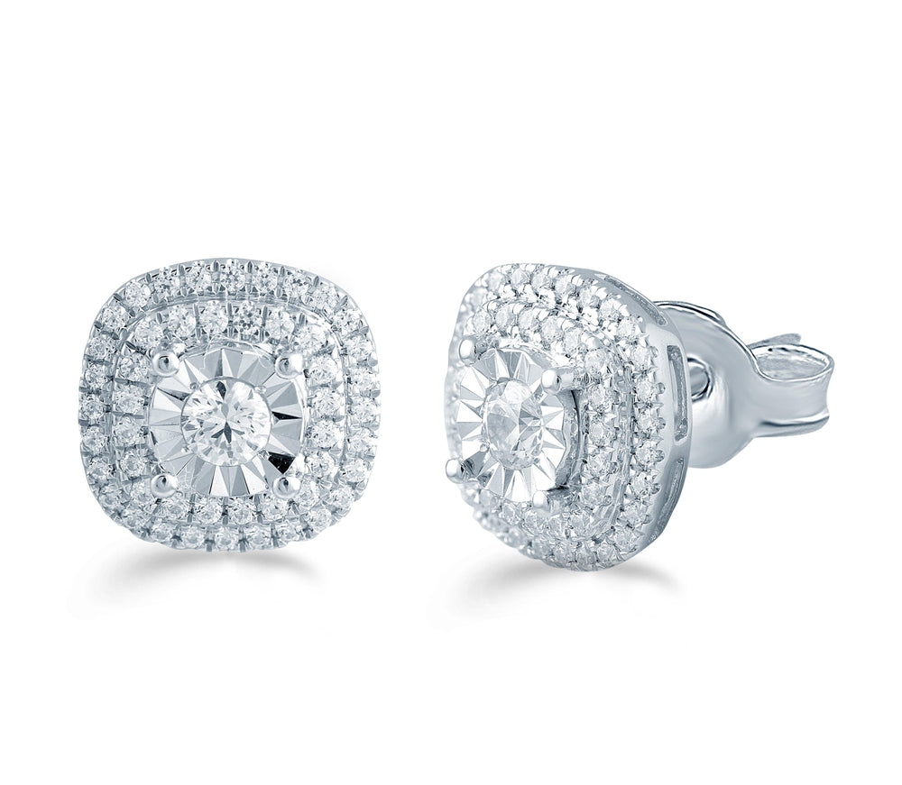 1/4 - 1 Cttw Round Grand Cluster Diamond Stud Earrings ( Select Sterli ...
